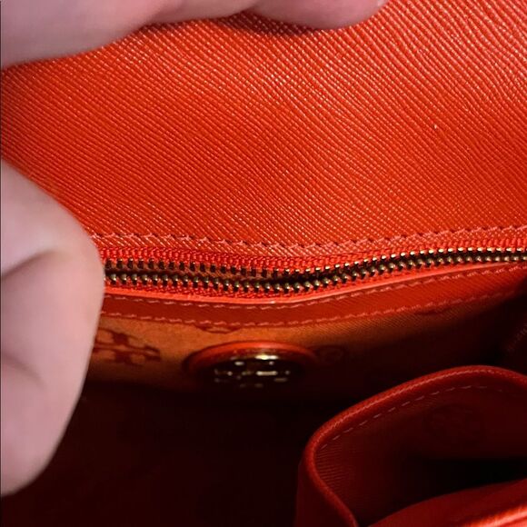 Tory Burch Fleming Quilted Leather Chain Red Orange Shoulder Purse Bag Boho - Picture 11 of 16